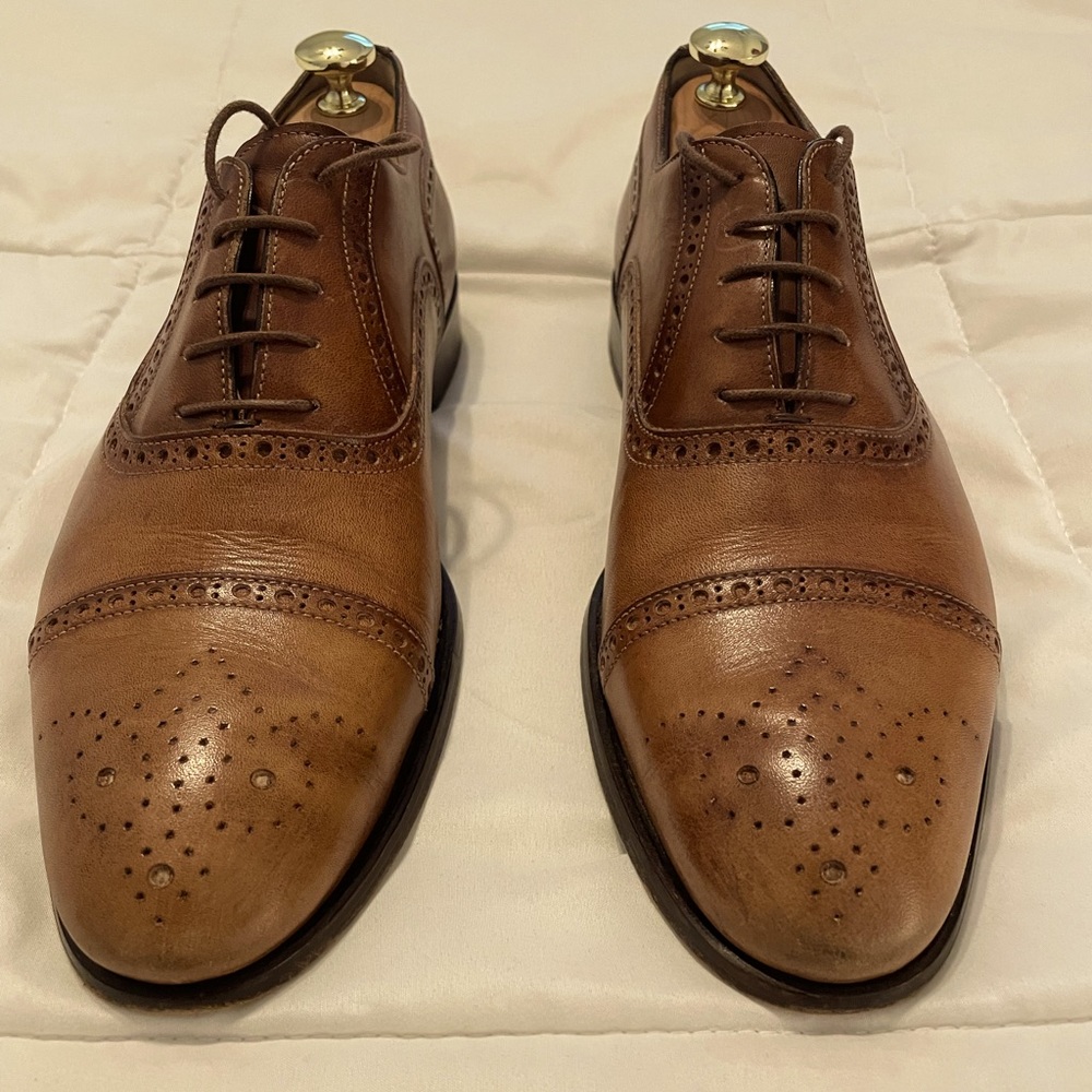 Ace Marks Half Brogue Cap Toe Shoes in Cuoio Antique